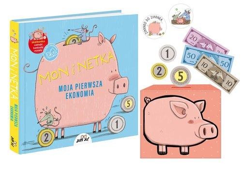 Mon i Netka Moja pierwsza ekonomia Książka z okienkami i akcesoriami: skarbonką, monetami, banknotami i naklejkami